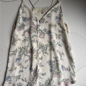 LOFT Cream Floral Button-Front Cami with Pastel Blooms